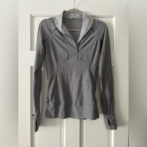 Lululemon Think Fast Gray with Striped Collar 1/4 Zip Pullover Sweater